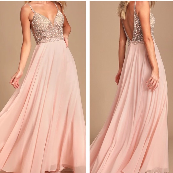 Lulus Dresses & Skirts - NWT Rare Lulu’s True Love Blush Beaded Gown 2